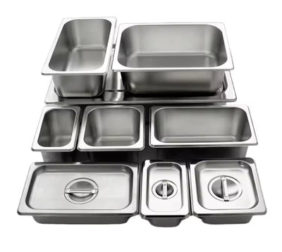 Commercial Rust-Resistant 304 Stainless Steel GN Pan with Lid | Food Grade Hotel Buffet Serving Tray & Steam Boiler Insert Basin - HUFA Kitchenware
