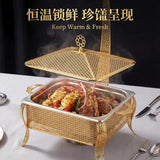 Luxury Gold Chafing Dish Buffet Set | Stainless Steel Food Warmer Server with Glass Lid & Hook for Catering & Hotel - HUFA Kitchenware