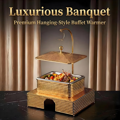 5.5L Golden Square Stainless Steel Chafing Dish | Energy-Saving Buffet Food Warmer for Hotel & Wedding Catering - HUFA Kitchenware