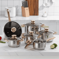 Luxury 12 - Piece Stainless Steel Cookware Set with Gold Handles - Non - Stick Induction Pots and Pans - 5 - Layer Base Professional Kitchen Accessories - HUFA Kitchenware