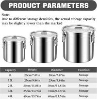 Airtight Leakproof Stainless Steel Food Storage Container - Heavy - Duty Canister with Locking Clips & Silicone Seal - 6L to 48L Soup Bucket for Hotel & Kitchen Supplies - HUFA Kitchenware