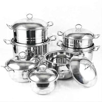 Professional 6 - 14 Piece Stainless Steel Cookware Set - Composite Bottom Non - Coating Soup Pots and Pans with Lids - Induction Ready Multi - Purpose Kitchen Set - HUFA Kitchenware