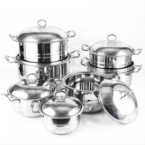 Professional 6 - 14 Piece Stainless Steel Cookware Set - Composite Bottom Non - Coating Soup Pots and Pans with Lids - Induction Ready Multi - Purpose Kitchen Set - HUFA Kitchenware