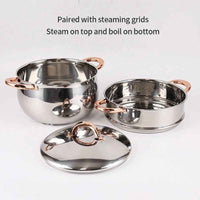 11 - Piece Stainless Steel Cookware Set - Luxury Gold Handle Pots and Pans with Steamer & Fry Pan - Induction Ready Professional Kitchen Cooking Set - HUFA Kitchenware