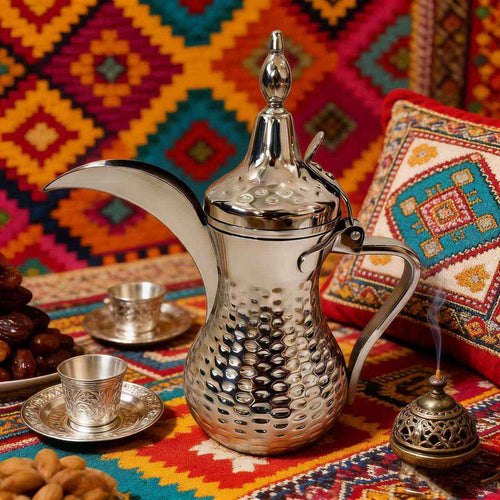 Luxury Arabic Dallah Coffee Pot - Gold Stainless Steel & Brass Moroccan Teapot - Vintage Turkish Coffee Pot with Customizable Logo for Hotels & Gifts - HUFA Kitchenware