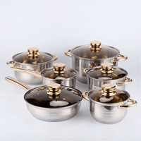 Luxury 12 - Piece Stainless Steel Cookware Set with Gold Handles - Non - Stick Induction Pots and Pans - 5 - Layer Base Professional Kitchen Accessories - HUFA Kitchenware