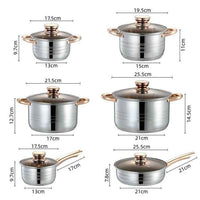 Luxury 12 - Piece Stainless Steel Cookware Set with Gold Handles - Non - Stick Induction Pots and Pans - 5 - Layer Base Professional Kitchen Accessories - HUFA Kitchenware