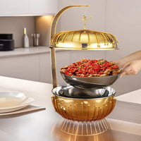 Luxury 8L Gold Stainless Steel Chafing Dish with Hanging Lid - Round Buffet Food Warmer & Server for Weddings, Hotel Banquets & Professional Catering Events