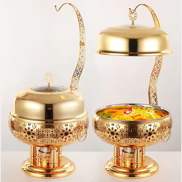 TIANXING Luxury Stainless Steel Chafing Dish with Hanging Lid - 4L/6L/8L Modern Arabic Buffet Food Warmer for Hotel & Wedding Catering