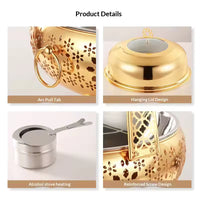 TIANXING Luxury Stainless Steel Chafing Dish with Hanging Lid - 4L/6L/8L Modern Arabic Buffet Food Warmer for Hotel & Wedding Catering