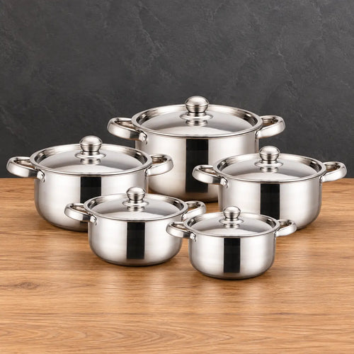 thin single-bottom 201 stainless steel cookware set in six graduated sizes