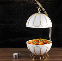 8L Luxury Stainless Steel Spherical Chafing Dish - Round Buffet Server with Hydraulic Glass Lid for Weddings, Parties & Professional Catering - Black/White/Gold Options