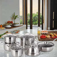 High-Quality 12-Piece German-Style Stainless Steel Cookware Set - Professional Induction Ready Cooking Pots and Pans Set for Home & Commercial Kitchens