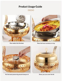 TIANXING Luxury Stainless Steel Chafing Dish with Hanging Lid - 4L/6L/8L Modern Arabic Buffet Food Warmer for Hotel & Wedding Catering
