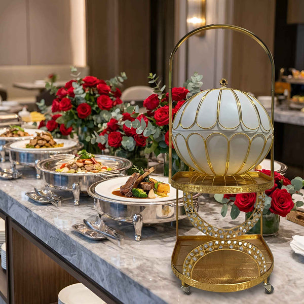 2026 Luxury White Stainless Steel Chafing Dish Set - 8L/20L Round Buffet Food Warmer with 2 - Tier Serving Cart for Wedding & Hotel Catering - HUFA Kitchenware