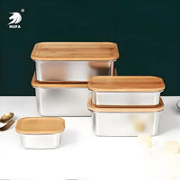 HUFA Eco - Friendly 304 Stainless Steel Lunch Box with Natural Bamboo Lid - Leakproof Portable Food Storage Container for Meal Prep, Office & Outdoor - Custom Logo Wholesale - HUFA Kitchenware
