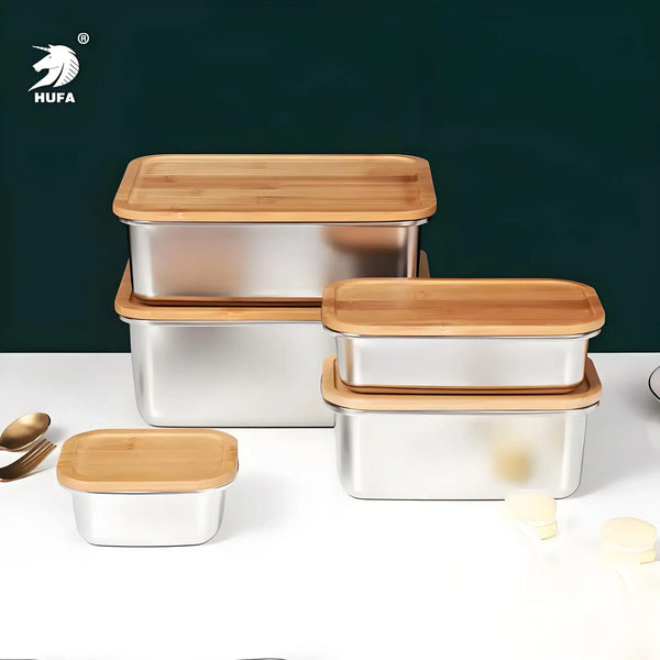 HUFA Eco - Friendly 304 Stainless Steel Lunch Box with Natural Bamboo Lid - Leakproof Portable Food Storage Container for Meal Prep, Office & Outdoor - Custom Logo Wholesale - HUFA Kitchenware
