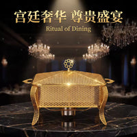 Classic 5.5L Rectangular Hammered Metal Chafing Dish - Elegant Buffet Food Warmer with Golden Hanging Lid & Fuel Holder for Professional Catering, Events & Home Kitchen Use