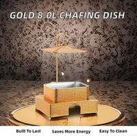 5.5L Golden Square Stainless Steel Chafing Dish - Luxury Double Pan Buffet Food Warmer & Alcohol Heating Equipment for Hotel Banquets & Weddings