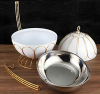 8L Luxury Stainless Steel Spherical Chafing Dish - Round Buffet Server with Hydraulic Glass Lid for Weddings, Parties & Professional Catering - Black/White/Gold Options