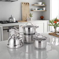 High-Quality 12-Piece German-Style Stainless Steel Cookware Set - Professional Induction Ready Cooking Pots and Pans Set for Home & Commercial Kitchens