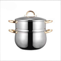 11 - Piece Stainless Steel Cookware Set - Luxury Gold Handle Pots and Pans with Steamer & Fry Pan - Induction Ready Professional Kitchen Cooking Set - HUFA Kitchenware