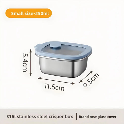 304 Stainless Steel Food Storage Container with Heat - Resistant Glass Lid, Airtight Leakproof Lunch Box for Fridge Freezer & Office Meal Prep - HUFA Kitchenware