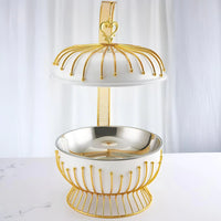 Luxury 8L Gold Stainless Steel Chafing Dish with Hanging Lid - Round Buffet Food Warmer & Server for Weddings, Hotel Banquets & Professional Catering Events