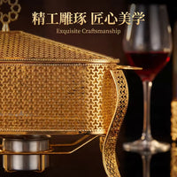 Classic 5.5L Rectangular Hammered Metal Chafing Dish - Elegant Buffet Food Warmer with Golden Hanging Lid & Fuel Holder for Professional Catering, Events & Home Kitchen Use