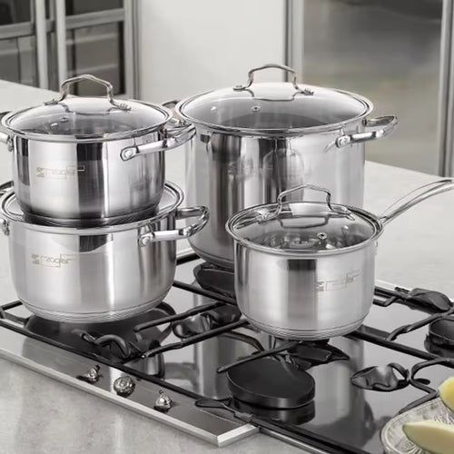 High-Quality 12-Piece German-Style Stainless Steel Cookware Set - Professional Induction Ready Cooking Pots and Pans Set for Home & Commercial Kitchens