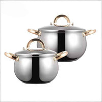 11 - Piece Stainless Steel Cookware Set - Luxury Gold Handle Pots and Pans with Steamer & Fry Pan - Induction Ready Professional Kitchen Cooking Set - HUFA Kitchenware