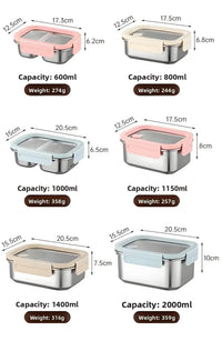 316 Stainless Steel Food Storage Container with Detachable Visible Lid, Airtight Leakproof Lunch Box for Meal Prep, Fridge Fresh - Keeping Crisper for Fruit & Meat - HUFA Kitchenware