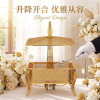 Classic 5.5L Rectangular Hammered Metal Chafing Dish - Elegant Buffet Food Warmer with Golden Hanging Lid & Fuel Holder for Professional Catering, Events & Home Kitchen Use