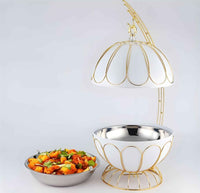 8L Luxury Stainless Steel Spherical Chafing Dish - Round Buffet Server with Hydraulic Glass Lid for Weddings, Parties & Professional Catering - Black/White/Gold Options