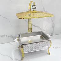 Classic 5.5L Rectangular Hammered Metal Chafing Dish - Elegant Buffet Food Warmer with Golden Hanging Lid & Fuel Holder for Professional Catering, Events & Home Kitchen Use