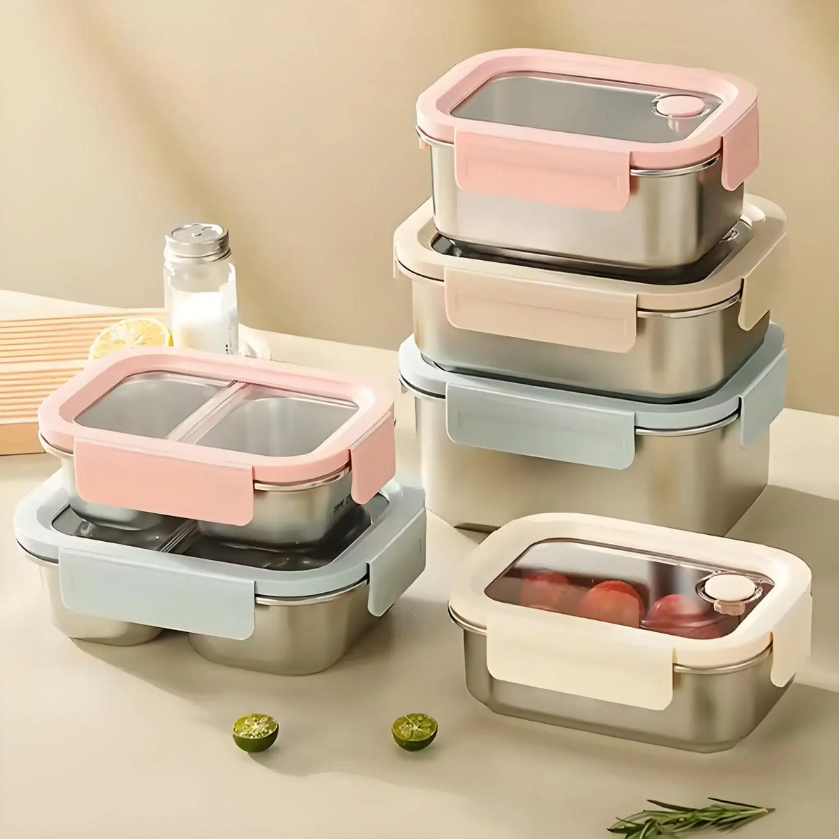 316 Stainless Steel Food Storage Container with Detachable Visible Lid, Airtight Leakproof Lunch Box for Meal Prep, Fridge Fresh - Keeping Crisper for Fruit & Meat - HUFA Kitchenware