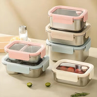 316 Stainless Steel Food Storage Container with Detachable Visible Lid, Airtight Leakproof Lunch Box for Meal Prep, Fridge Fresh - Keeping Crisper for Fruit & Meat - HUFA Kitchenware