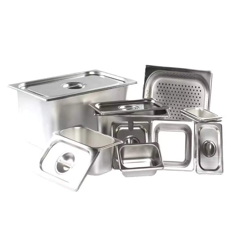 Professional Stainless Steel Hotel Pans with Lids - 1/1 & 1/3 Size Steam Table GN Pans for Restaurant Food Storage & Buffet Service - Anti-Jam Design