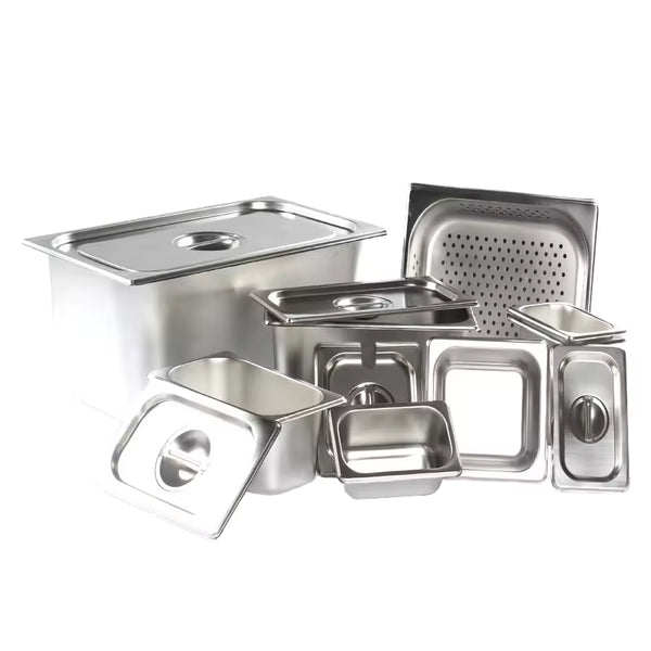 Professional Stainless Steel Hotel Pans with Lids - 1/1 & 1/3 Size Steam Table GN Pans for Restaurant Food Storage & Buffet Service - Anti-Jam Design