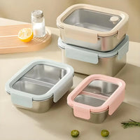 316 Stainless Steel Food Storage Container with Detachable Visible Lid, Airtight Leakproof Lunch Box for Meal Prep, Fridge Fresh - Keeping Crisper for Fruit & Meat - HUFA Kitchenware