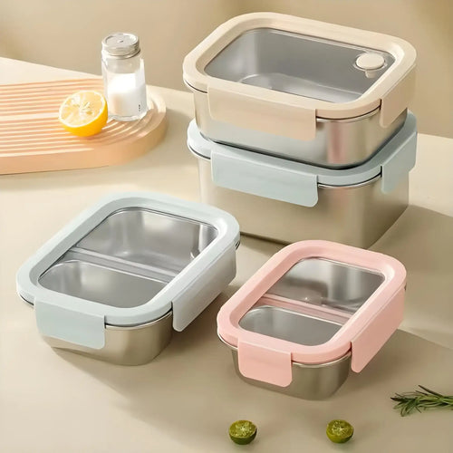 316 Stainless Steel Food Storage Container with Detachable Visible Lid, Airtight Leakproof Lunch Box for Meal Prep, Fridge Fresh - Keeping Crisper for Fruit & Meat - HUFA Kitchenware