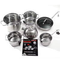 High-Quality 12-Piece German-Style Stainless Steel Cookware Set - Professional Induction Ready Cooking Pots and Pans Set for Home & Commercial Kitchens