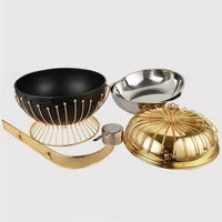 Luxury 8L Gold Stainless Steel Chafing Dish with Hanging Lid - Round Buffet Food Warmer & Server for Weddings, Hotel Banquets & Professional Catering Events