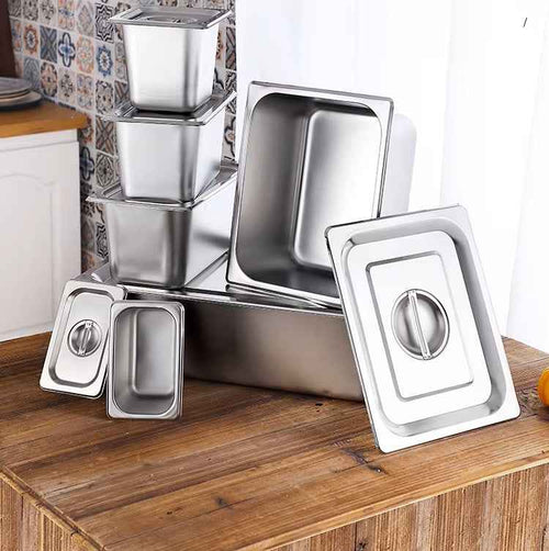 American - Style 1/3 Size Gastronorm Stainless Steel GN Pan - 6.5cm Depth Food Container & Steam Table Tray for Professional Hospitality & Restaurant Use - HUFA Kitchenware