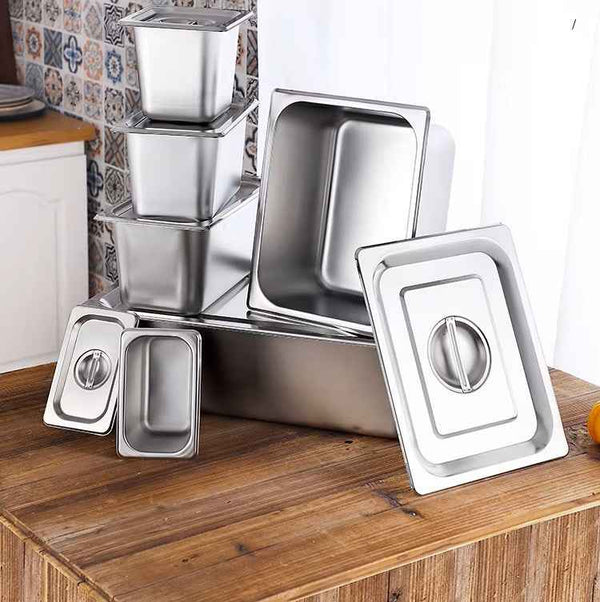 American - Style 1/3 Size Gastronorm Stainless Steel GN Pan - 6.5cm Depth Food Container & Steam Table Tray for Professional Hospitality & Restaurant Use - HUFA Kitchenware
