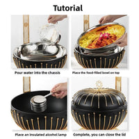Luxury 8L Gold Stainless Steel Chafing Dish with Hanging Lid - Round Buffet Food Warmer & Server for Weddings, Hotel Banquets & Professional Catering Events