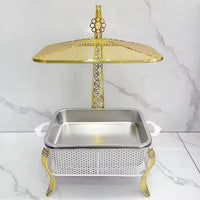 Classic 5.5L Rectangular Hammered Metal Chafing Dish - Elegant Buffet Food Warmer with Golden Hanging Lid & Fuel Holder for Professional Catering, Events & Home Kitchen Use