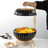 Luxury 8L Gold Stainless Steel Chafing Dish with Hanging Lid - Round Buffet Food Warmer & Server for Weddings, Hotel Banquets & Professional Catering Events