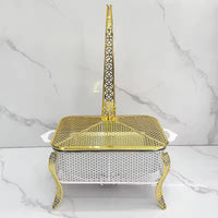 Classic 5.5L Rectangular Hammered Metal Chafing Dish - Elegant Buffet Food Warmer with Golden Hanging Lid & Fuel Holder for Professional Catering, Events & Home Kitchen Use