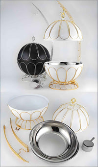 8L Luxury Stainless Steel Spherical Chafing Dish - Round Buffet Server with Hydraulic Glass Lid for Weddings, Parties & Professional Catering - Black/White/Gold Options